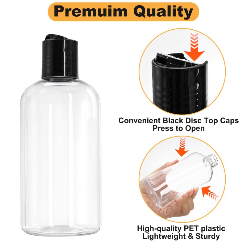 Bekith 16 Pack 8oz Clear Plastic Empty Bottles with Disc Top Caps, Refillable Travel Containers for Shampoo, Lotions, Liquid Body Soap, Creams - Image 3
